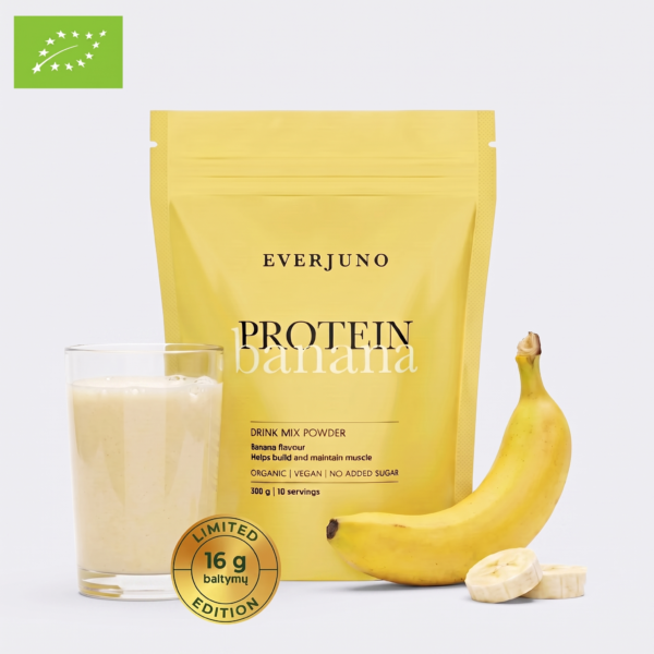 NAUJIENA! Ekologiški augaliniai baltymai VEGAN PROTEIN, bananų skonio